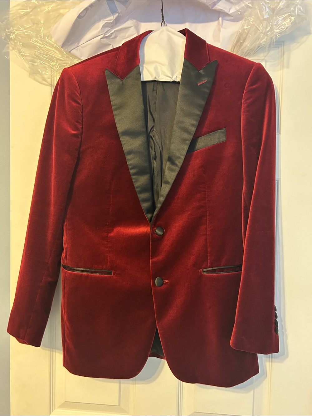 Men's Burgundy Velvet Tuxedo Blazer with Black Satin Lapel